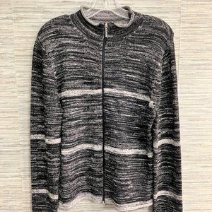 NWT!  VALERIE STEVENS Separates - Size L- Black & Light Gray Zip Front Cardigan